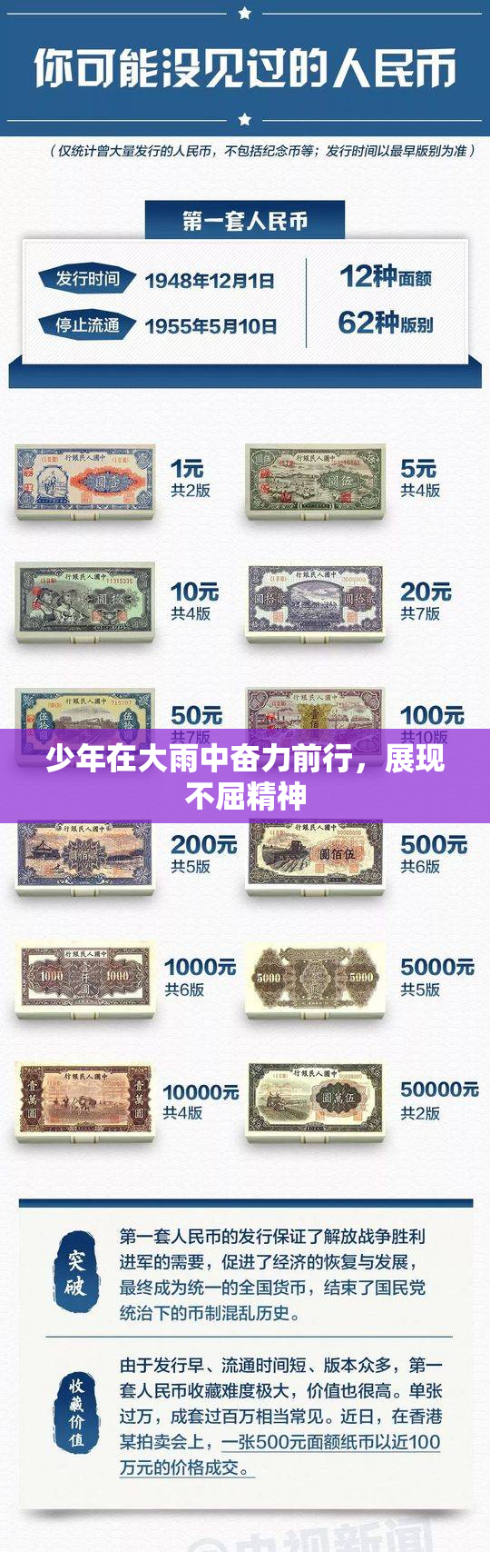少年在大雨中奋力前行，展现不屈精神