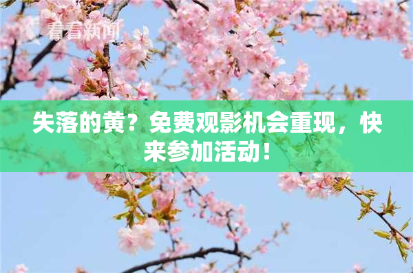 失落的黄？免费观影机会重现，快来参加活动！